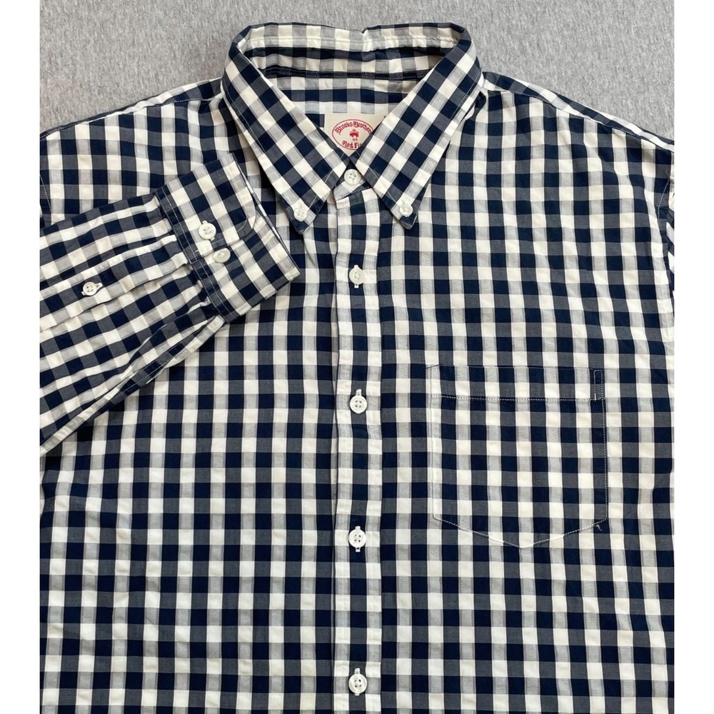 Brooks Brothers Shirt Mens Large Check 100% Cotton 1818 Red Fleece Button Down
